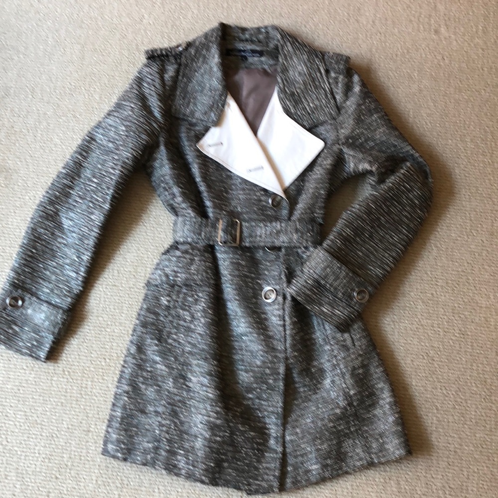 Kenneth Cole gray/silver double breasted trench